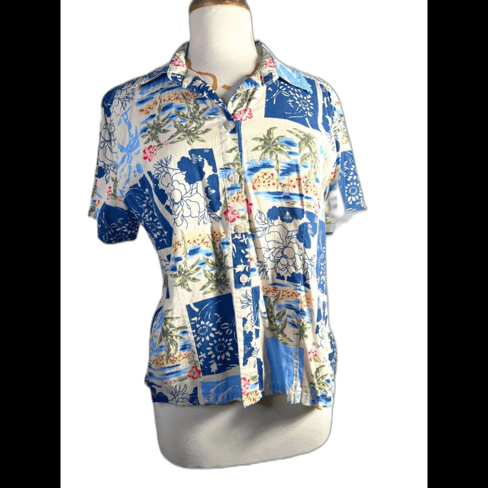 SunBay Cottons Blouse Petite L VTG Y2k Coastal Grandmother Cottagecore